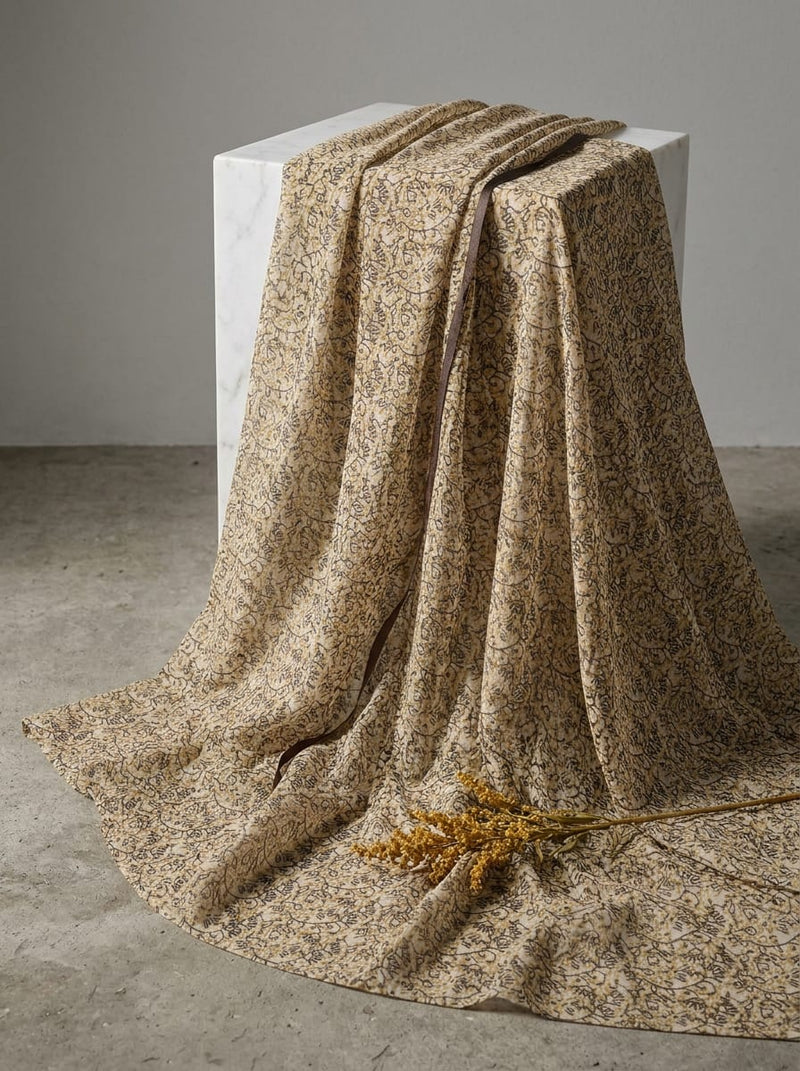 Brown Intricate Ethnic Botanical Weightless Digital Printed Fabric