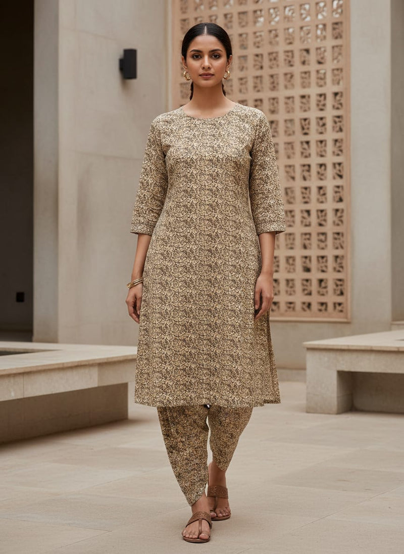 Cream Intricate Ethnic Jaal Pattern Pure Cotton Digital Printed Fabric