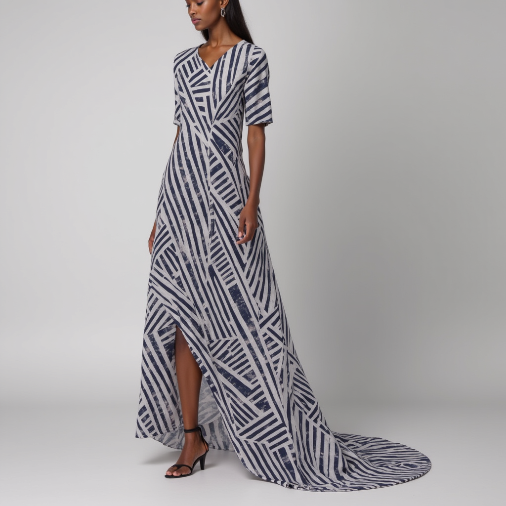 Attractive Black Strips With Bone Colour Digital Printed Fabric - Pure Muslin