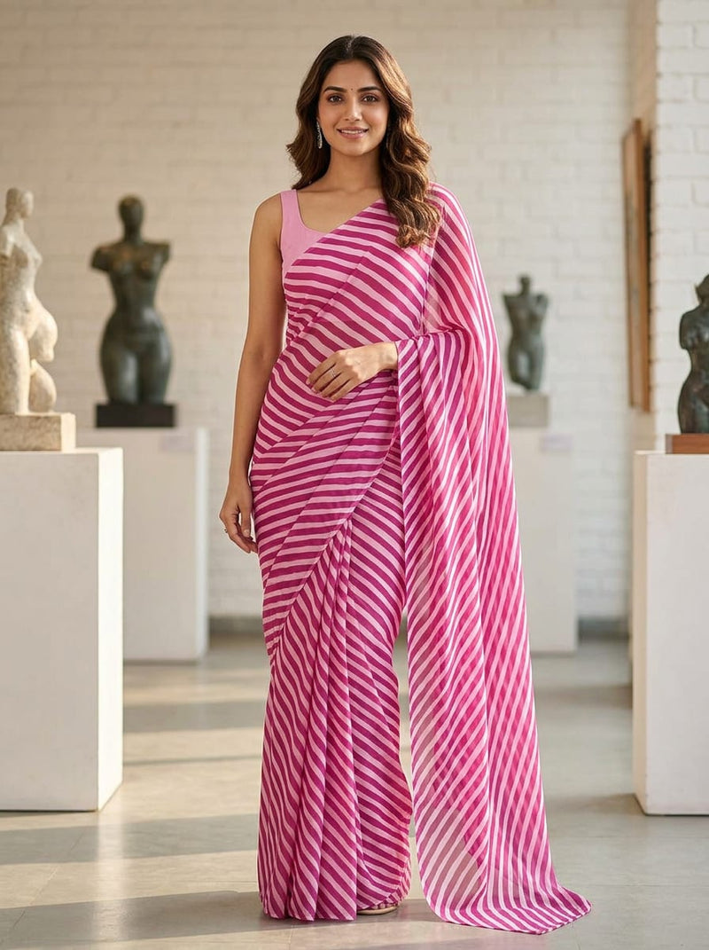 Pink and White Wavy Diagonal Stripes Weightless Digital Printed Fabric