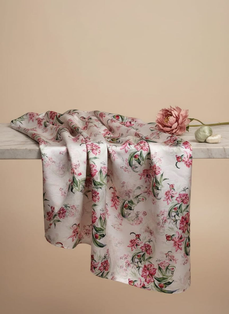 Beautifull Pink Calendula Flower Digital Printed Fabric - Japan Satin