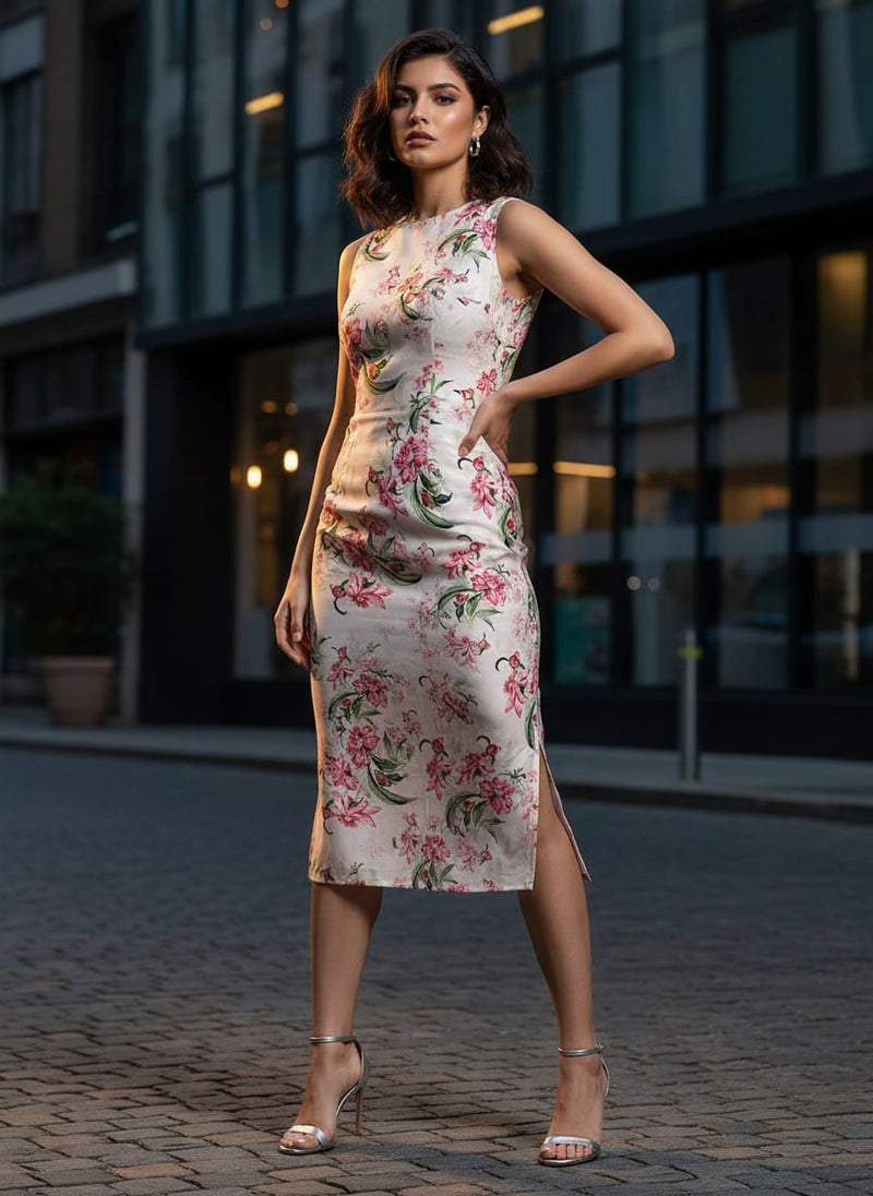 Beautifull Pink Calendula Flower Digital Printed Fabric - Silk Crepe