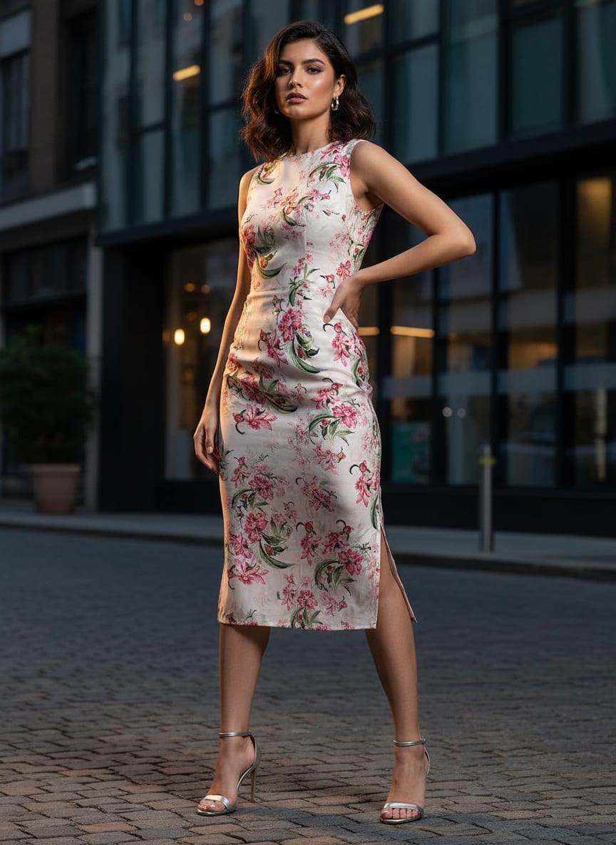 Beautifull Pink Calendula Flower Digital Printed Fabric - Silk Crepe