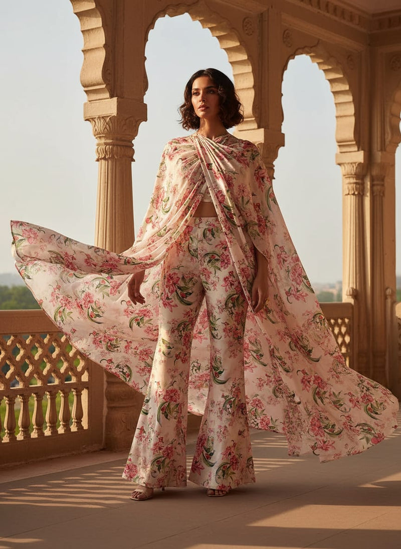 Beautifull Pink Calendula Flower Digital Printed Fabric - Silk Crepe