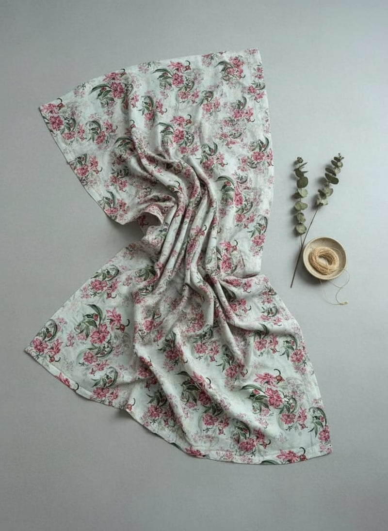 Cream Vintage Floral Bouquet Pure Cotton Digital Printed Fabric