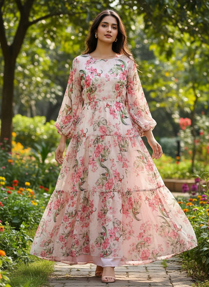 Beautifull Pink Calendula Flower Digital Printed Fabric - Pure Georgette