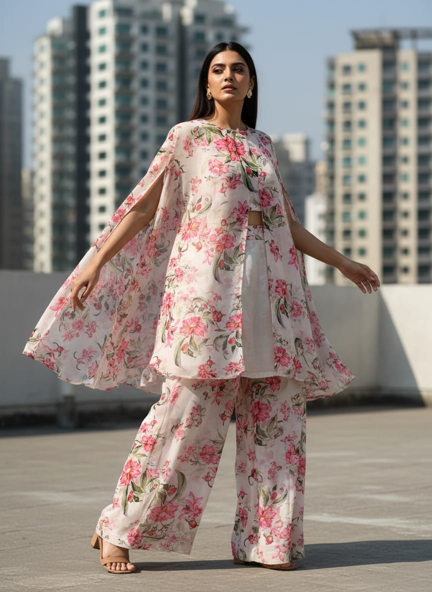 Pink Peony Floral Pure Georgette Digital Printed Fabric