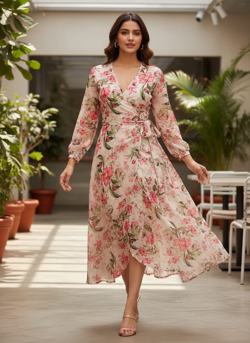 Pink Peony Floral Pure Georgette Digital Printed Fabric