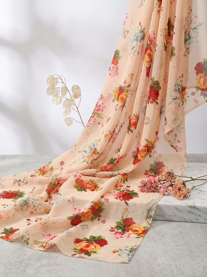 Cream Classic Botanical Floral Weightless Digital Printed Fabric