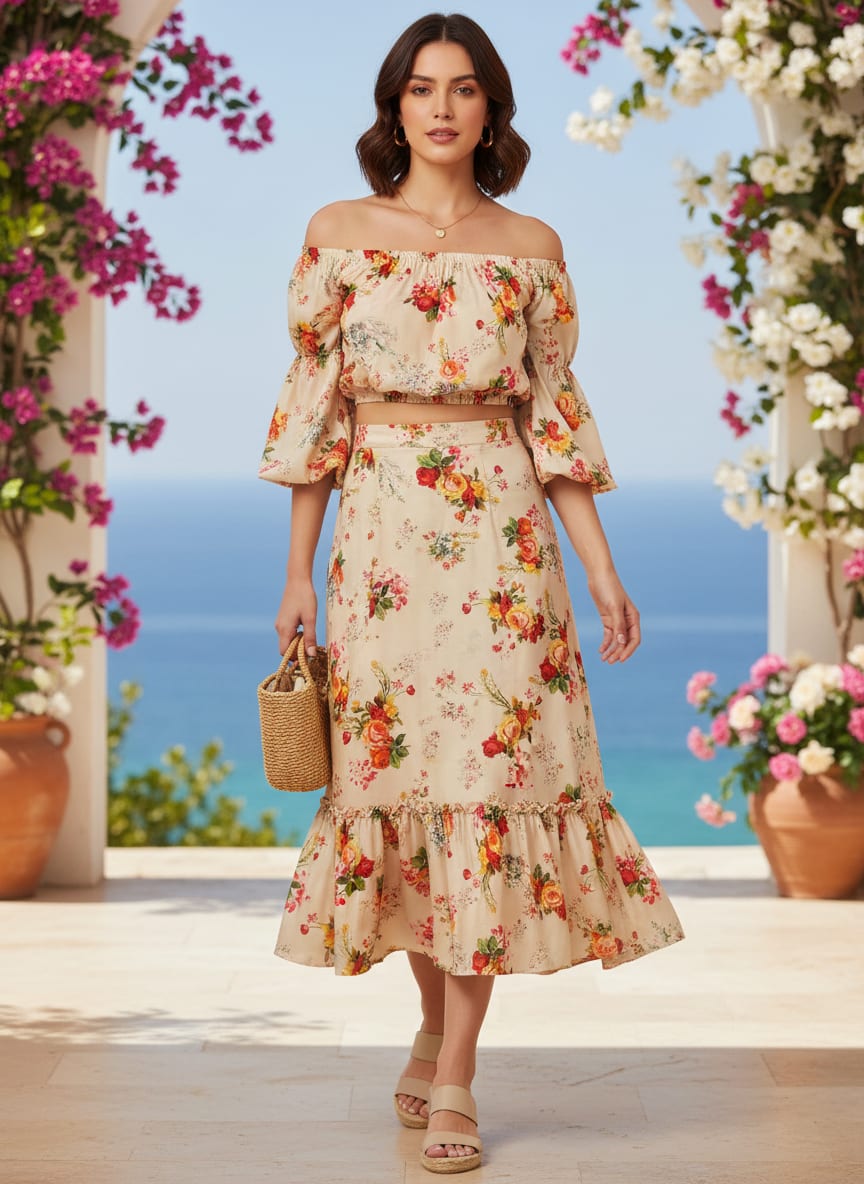 Multicolor Classic Rose Bouquet Floral Silk Crepe Digital Printed Fabric