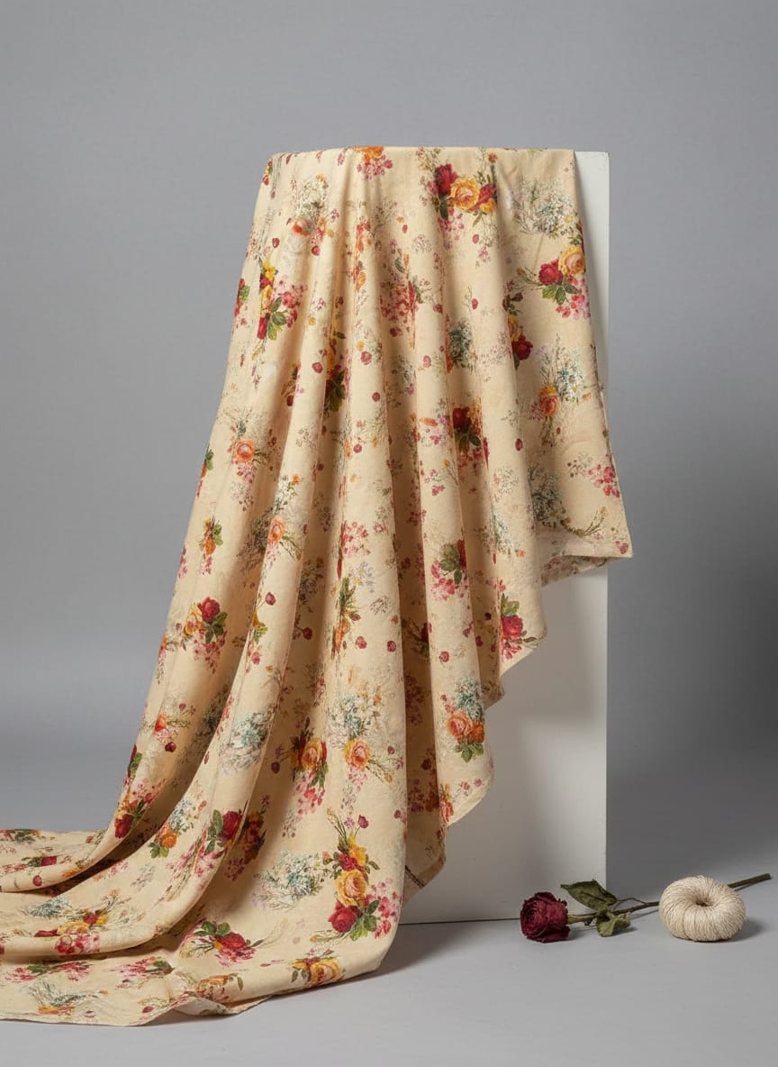 Multicolor Colorful Rose Bouquet Floral Pure Cotton Digital Printed Fabric