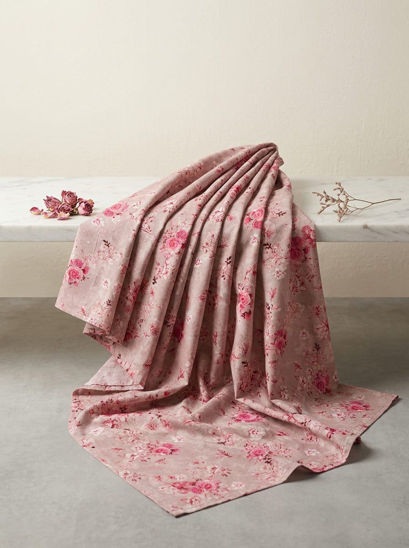 Pink and Grey Vintage Rose Floral Pure Cotton Digital Printed Fabric