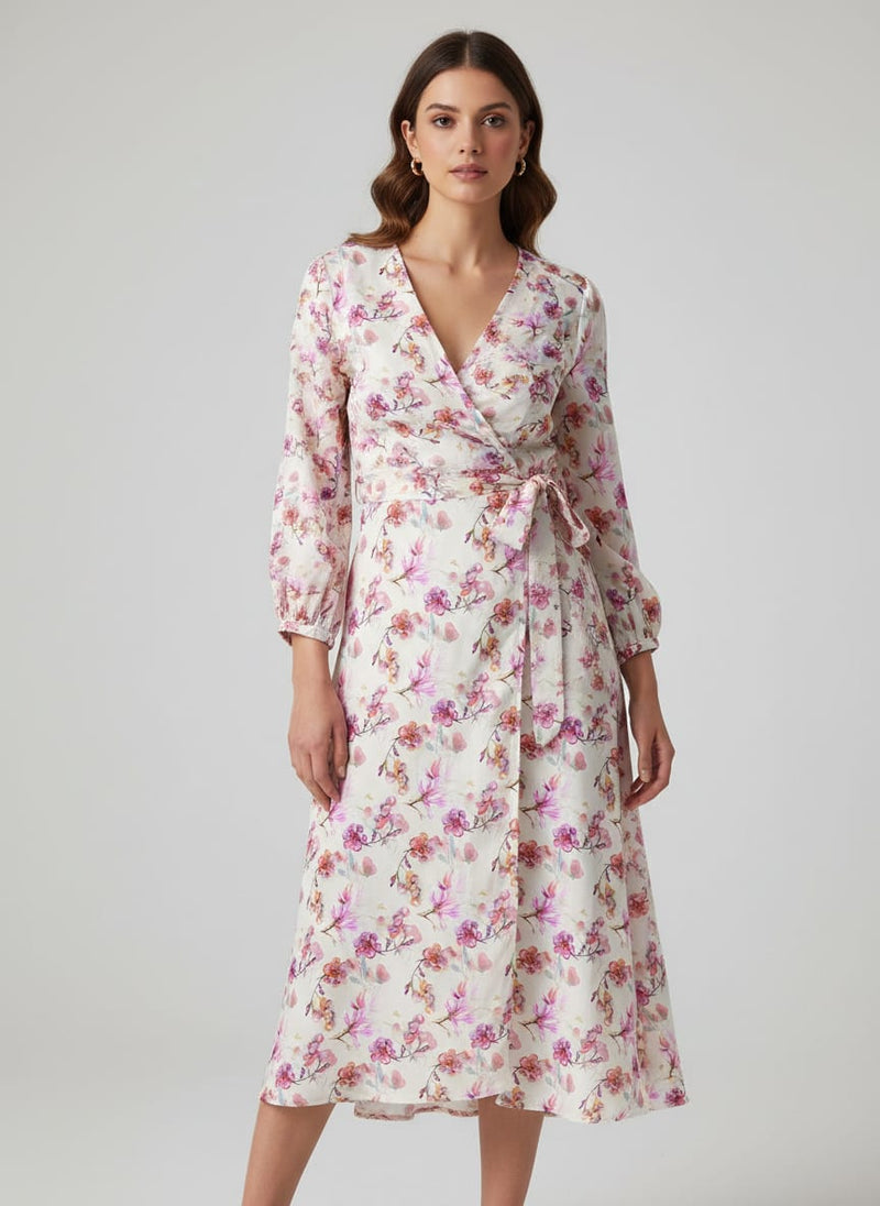 Pink Watercolour Cherry Blossom Floral Silk Crepe Digital Printed Fabric