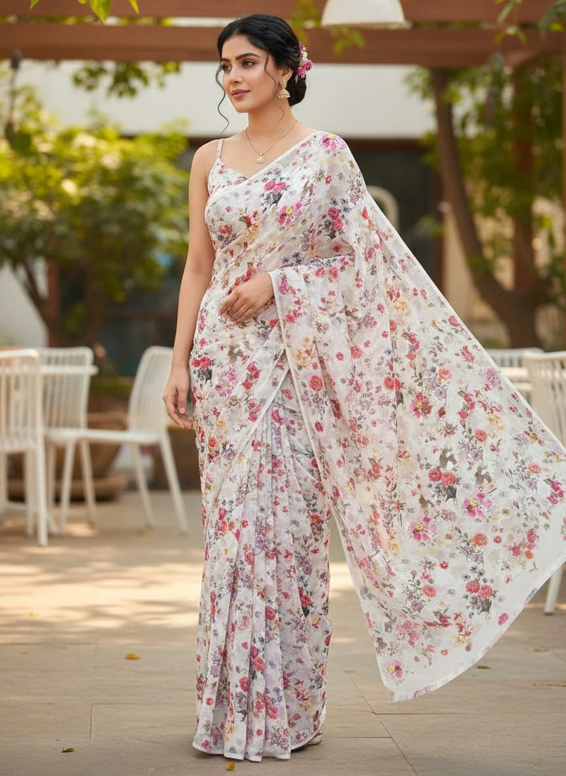 Beautifull Red And Pink Camellia Rose Of Branch Digital Printed Fabric - Weightless