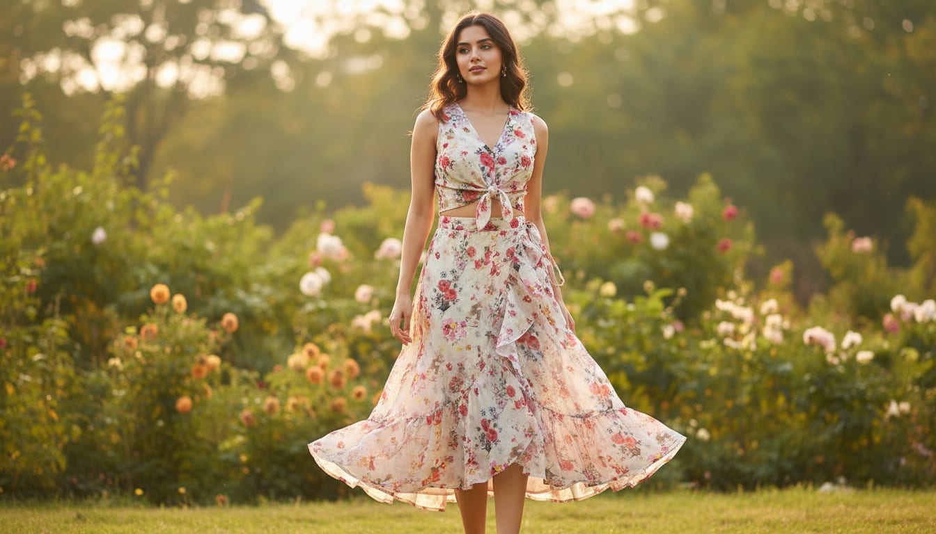 Multicolor Watercolour Floral Garden Pure Georgette Digital Printed Fabric