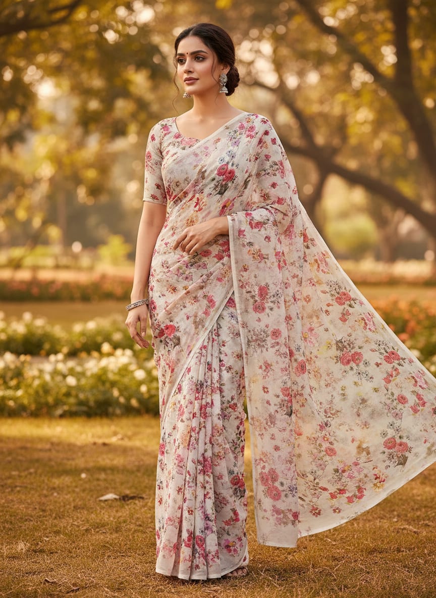 Multicolor Watercolour Floral Garden Pure Georgette Digital Printed Fabric
