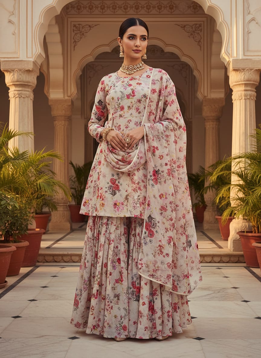 Multicolor Watercolour Floral Garden Pure Georgette Digital Printed Fabric
