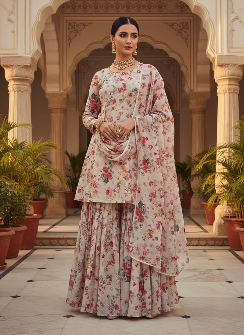 Multicolor Watercolour Floral Garden Pure Georgette Digital Printed Fabric