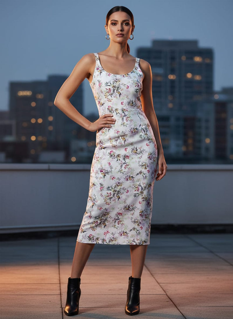 Tiny Iris With Leaves Digital Printed Fabric - Silk Crepe