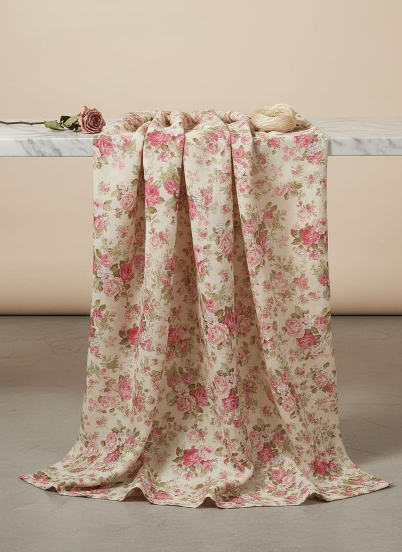 Bunch Of Flower White Orchid Digital Printed Fabric - Silk Crepe