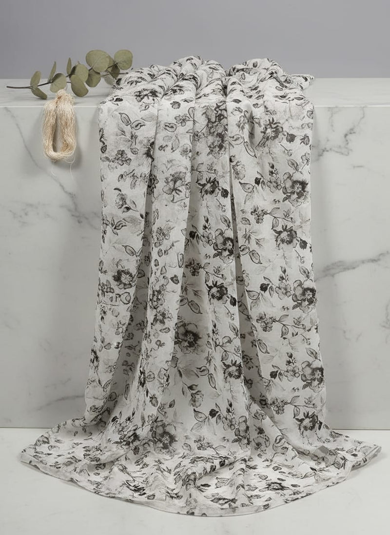 Black And White Orchid Digital Printed Fabric - Weightless