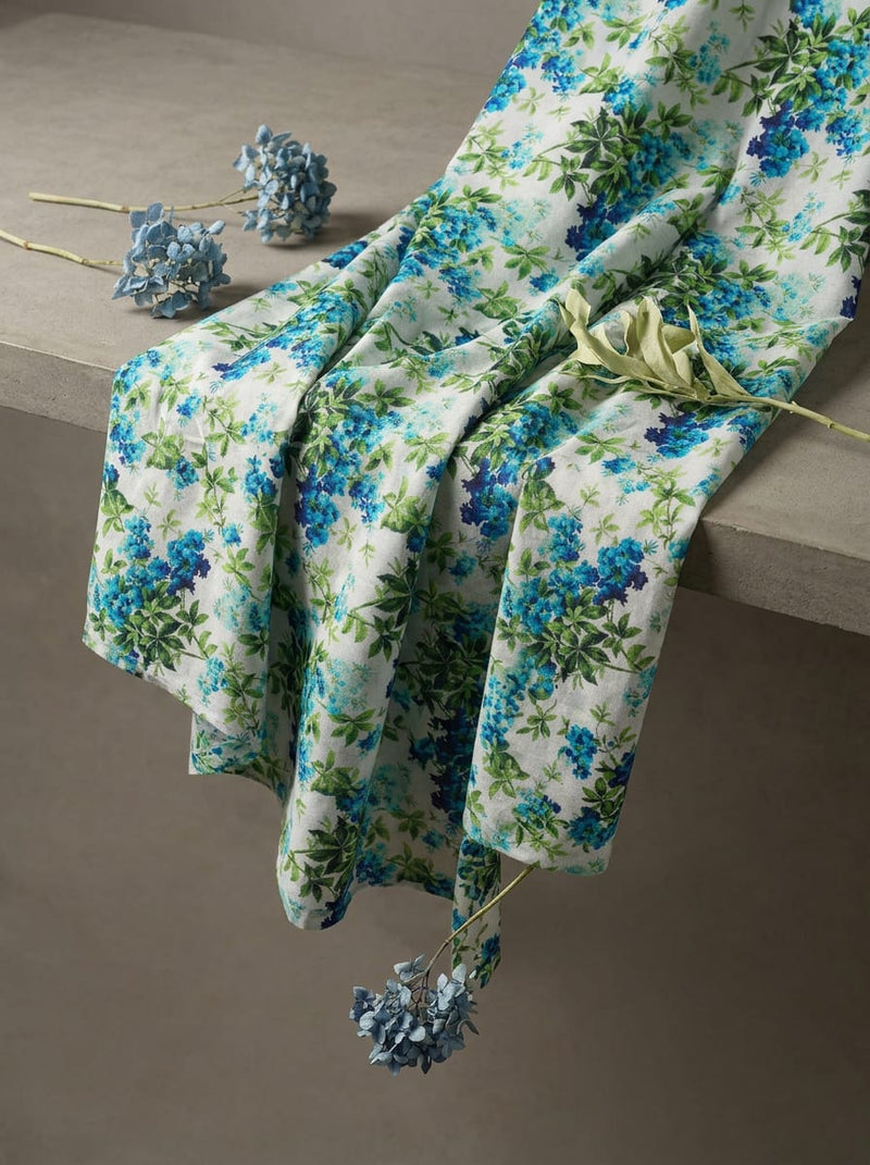 Multicolor Blue Botanical Floral Vine Pure Cotton Digital Printed Fabric