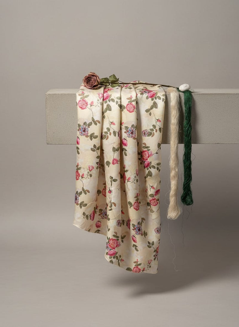 Classic Poppy Flower Digital Printed Fabric - Japan Satin