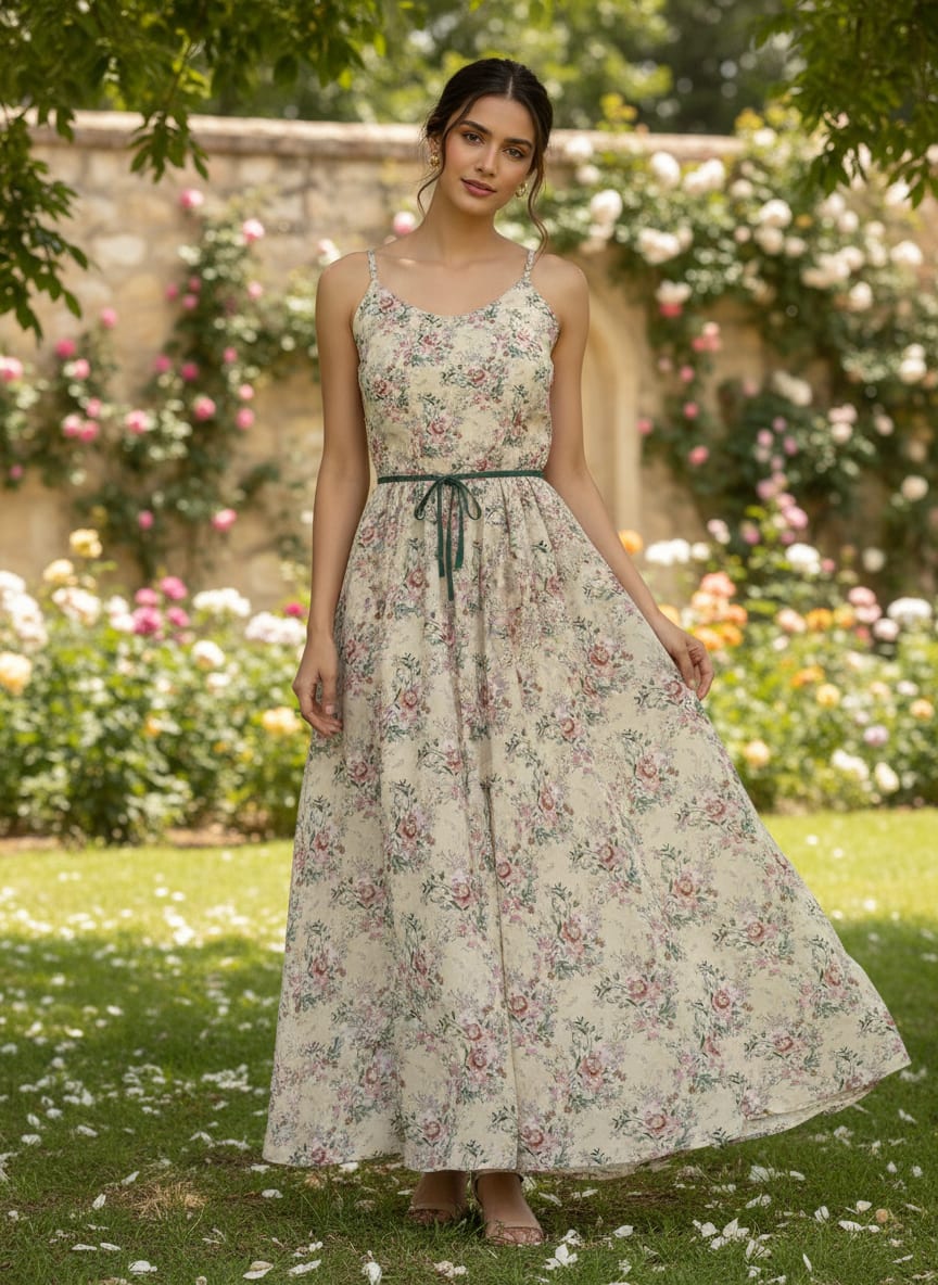 Cool Summer Carnation Flower Digital Printed Fabric - Poly Muslin