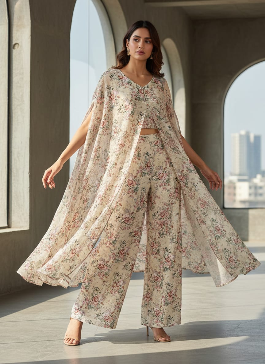 Cool Summer Carnation Flower Digital Printed Fabric - Pure Georgette