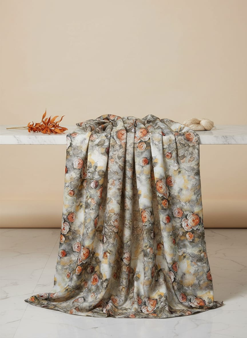 Multicolor Watercolor Rose Floral Japan Satin Digital Printed Fabric