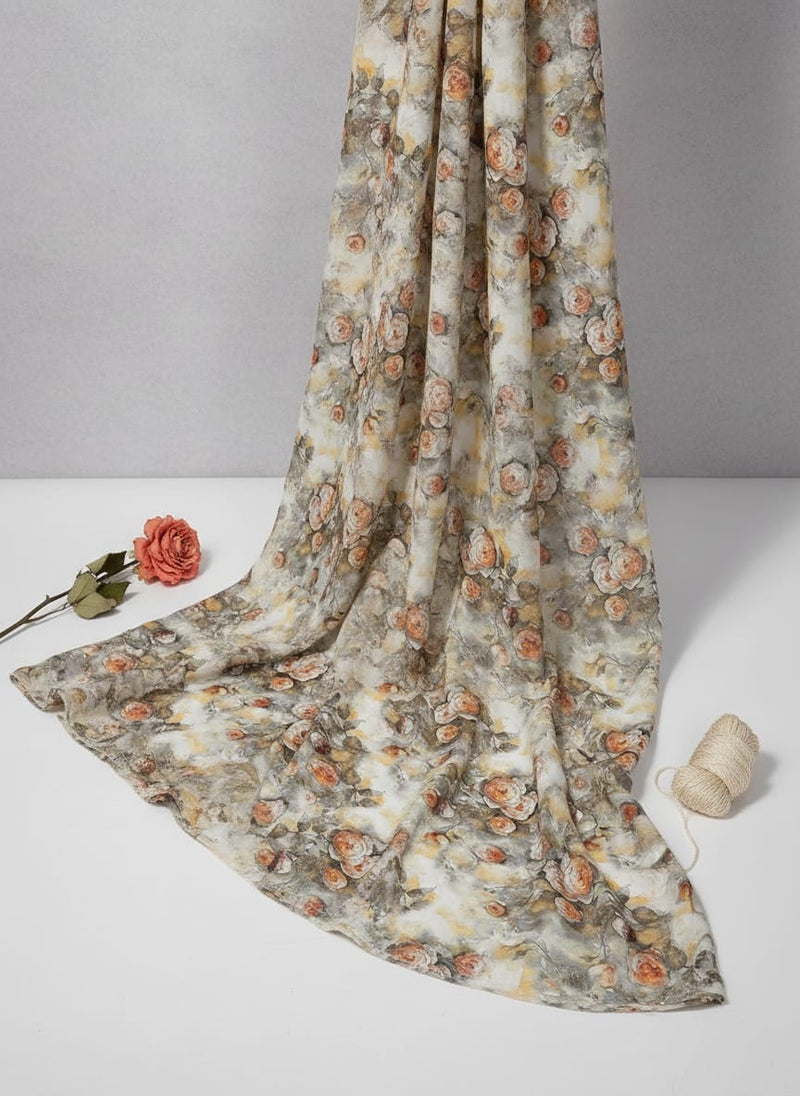 Watercolour Morden Colour Roses Digital Printed Fabric - Silk Crepe