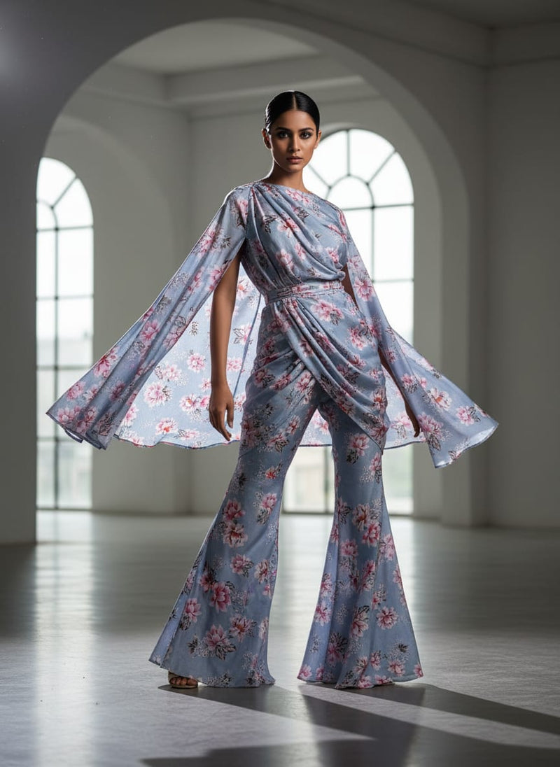 Decorative Tiny Chintz With Lily Digital Printed Fabric - Silk Crepe