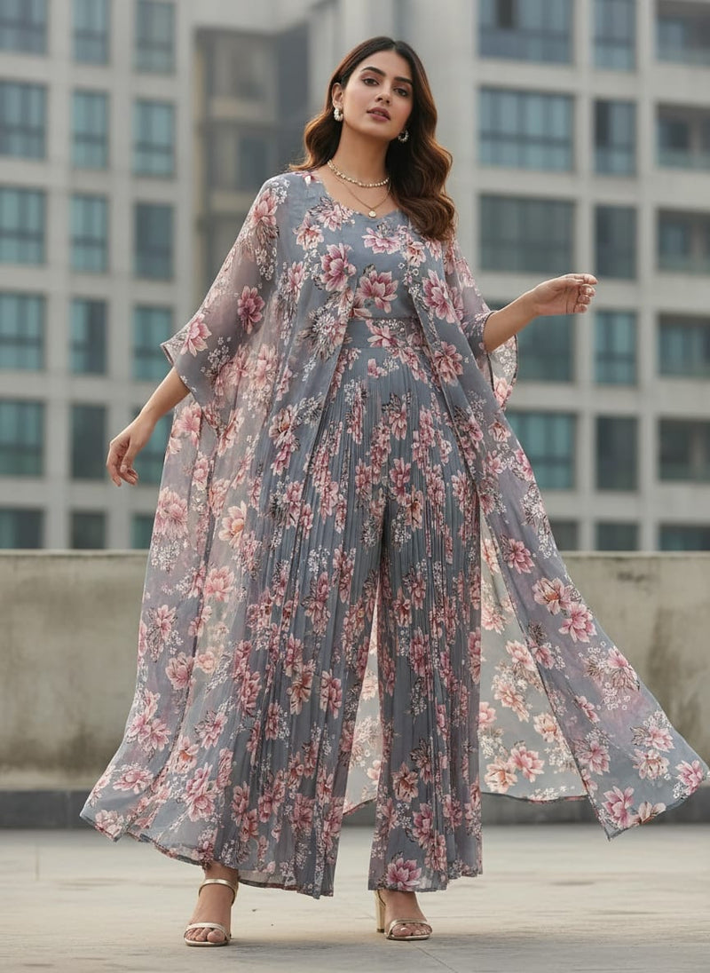 Decorative Tiny Chintz With Lily Digital Printed Fabric - Pure Georgette