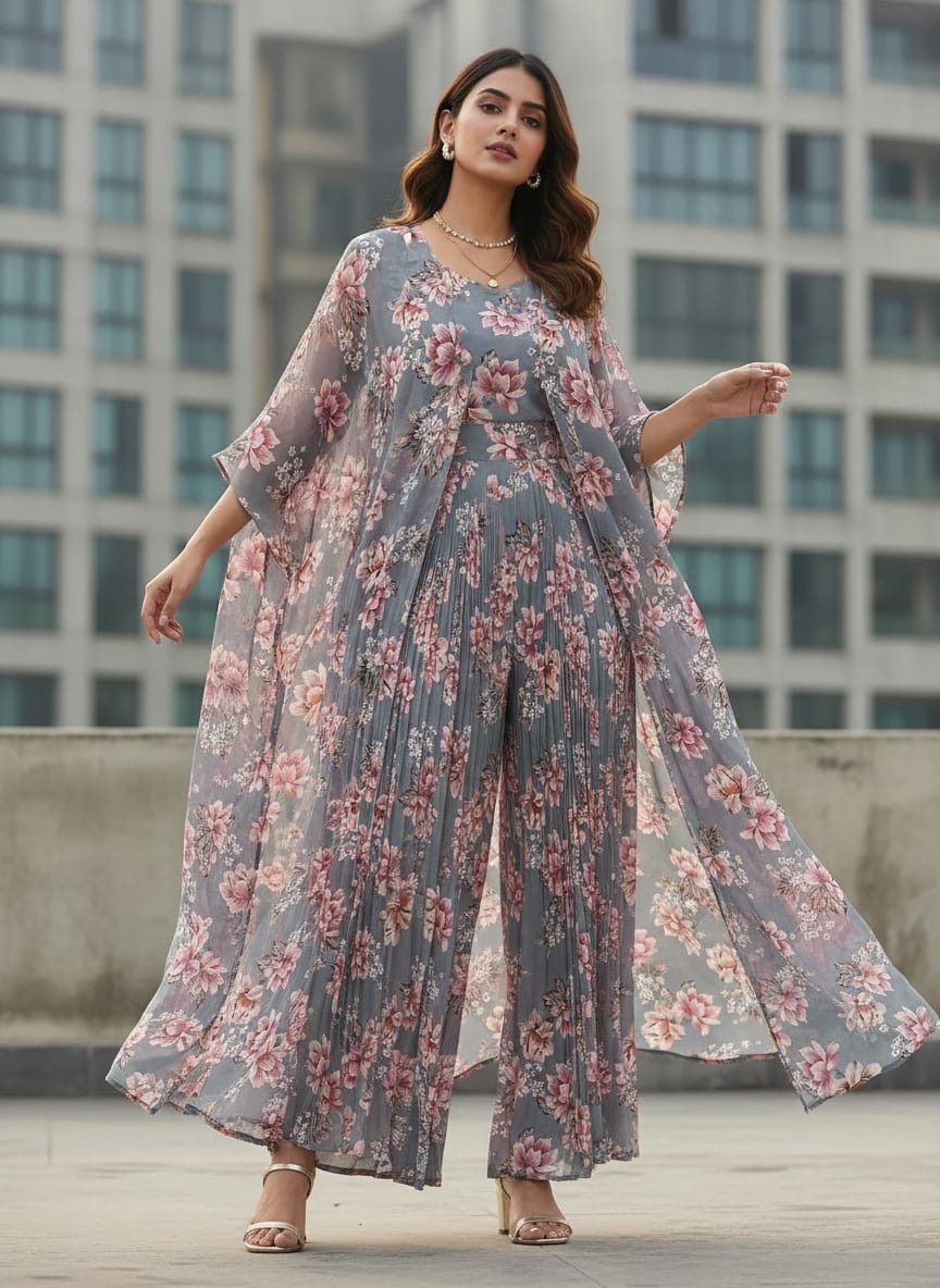 Decorative Tiny Chintz With Lily Digital Printed Fabric - Pure Georgette