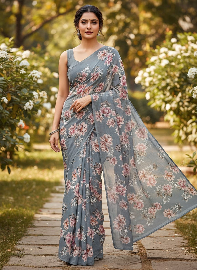 Decorative Tiny Chintz With Lily Digital Printed Fabric - Pure Georgette