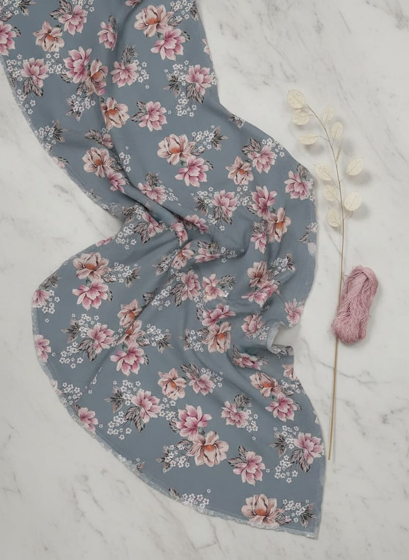 Decorative Tiny Chintz With Lily Digital Printed Fabric - Pure Georgette