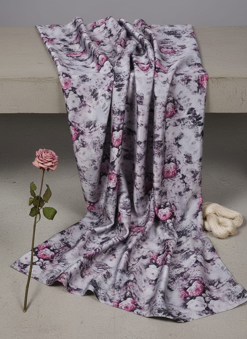 Vintage Floral Art Collection Digital Printed Fabric - Japan Satin