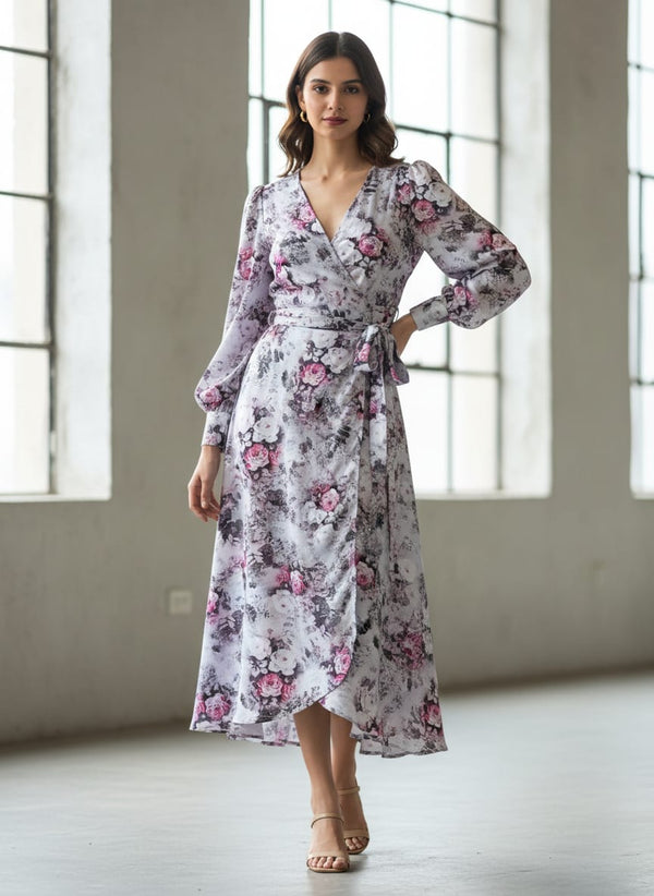 Vintage Floral Art Collection Digital Printed Fabric - Silk Crepe - Wrap Dress Lookbook - CR-0-MA015211-110 - alternate view
