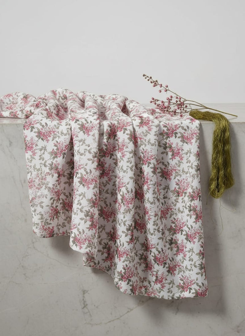 Tiny Daffodil Flower With Birch Leaves Digital Printed Fabric - Poly Muslin