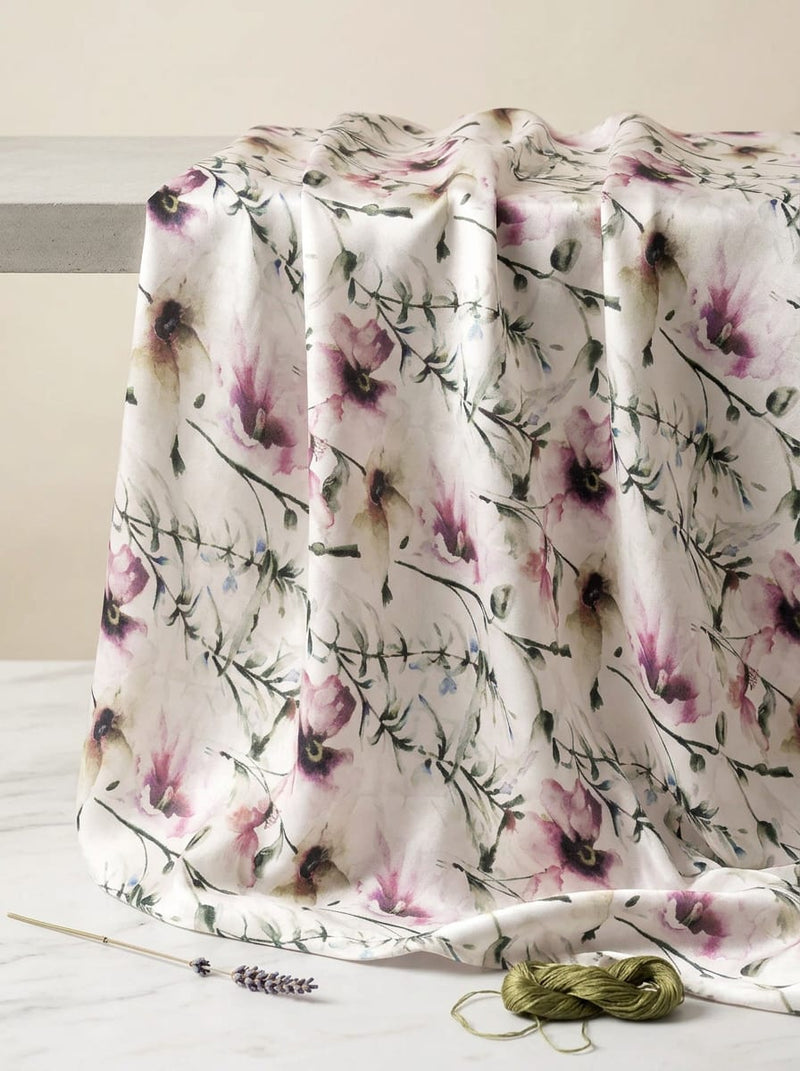 Multicolor Watercolour Floral Japan Satin Digital Printed Fabric