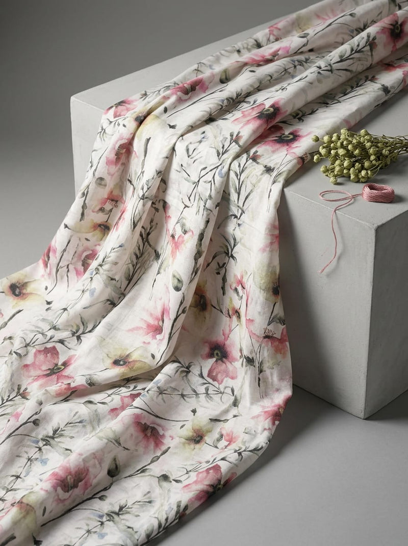 Multicolor Watercolor Floral Vine Pure Cotton Digital Printed Fabric