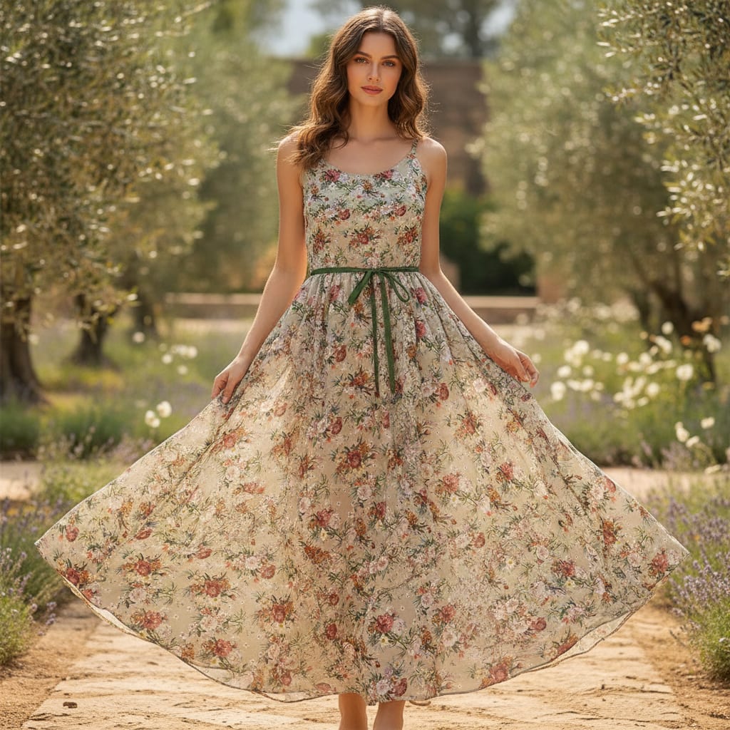 Multicolor Classic Botanical Floral Weightless Digital Printed Fabric