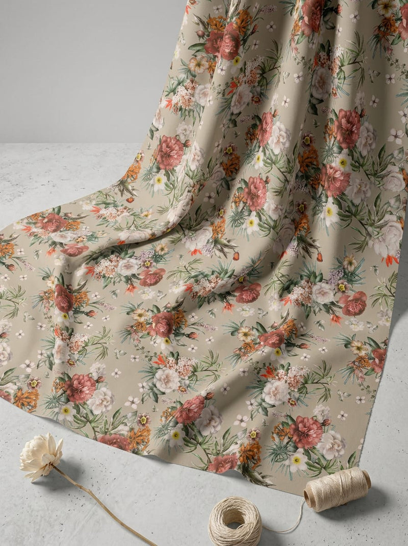 Multicolor Classic Botanical Floral Weightless Digital Printed Fabric