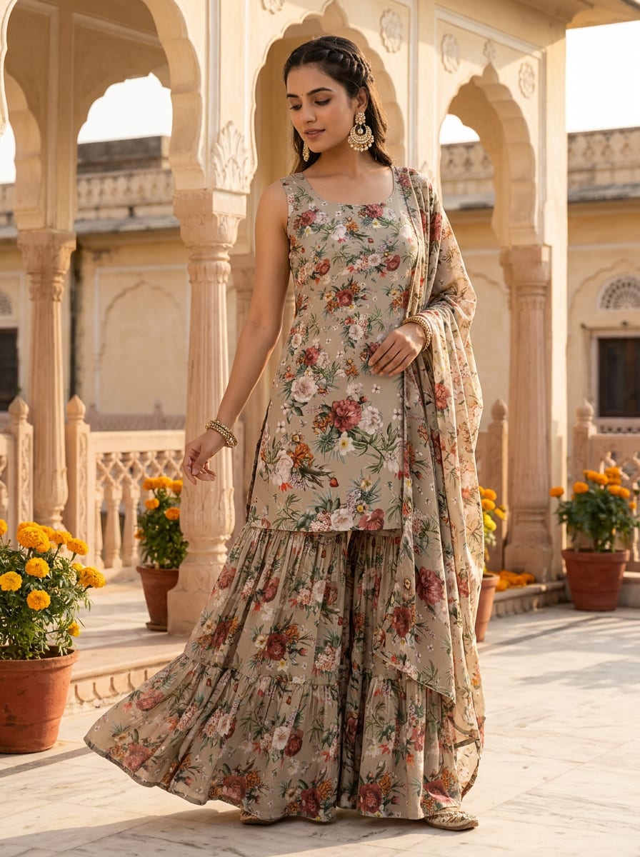 Multicolor Classic Botanical Floral Weightless Digital Printed Fabric