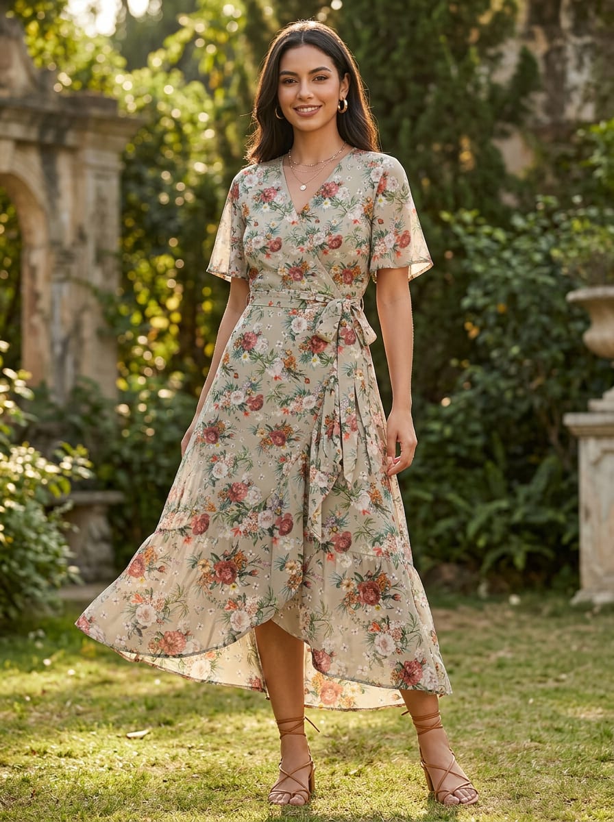 Multicolor Classic Botanical Floral Weightless Digital Printed Fabric