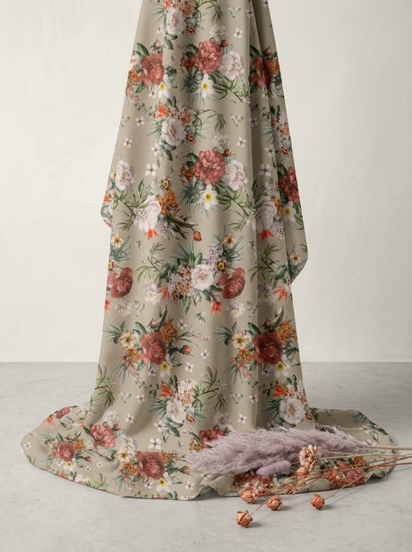 Cream Vintage Botanical Floral Rayon Digital Printed Fabric - Fabric Editorial Studio Flatlay Lookbook - RA-0-MA016832-110