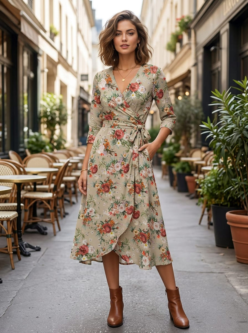Cream Vintage Botanical Floral Rayon Digital Printed Fabric