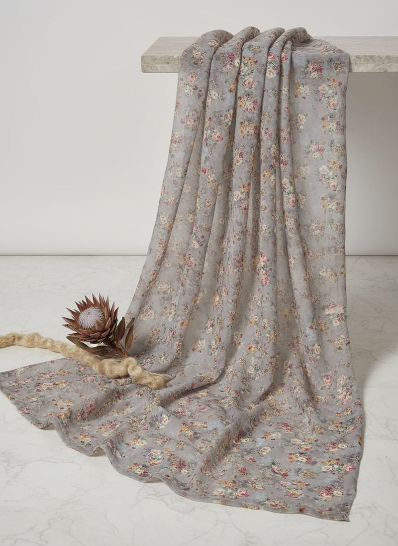 Beautiful Gradient Poppy And Orchid Flower Digital Printed Fabric - Kora Silk
