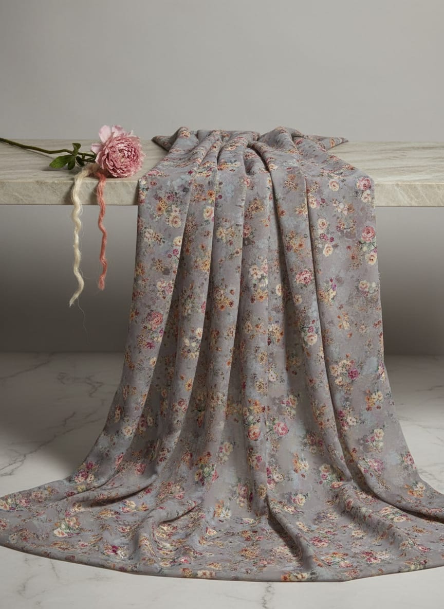 Beautiful Gradient Poppy And Orchid Flower Digital Printed Fabric - Silk Crepe