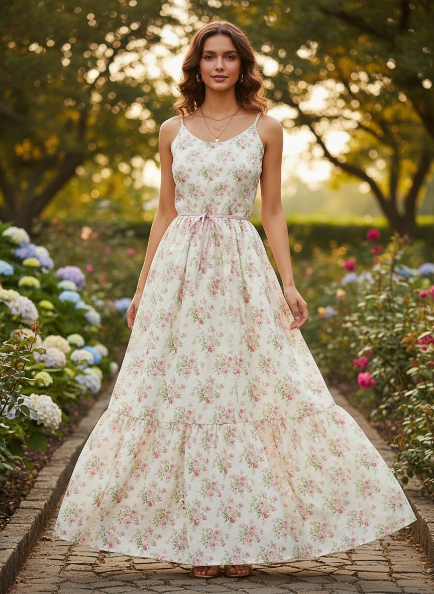 Cream Dainty Rose Bouquet Floral Weightless Digital Printed Fabric
